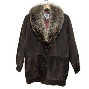 Women's J Percey For Marvin Richards Oversize Leather Bomber Jacket M Fur Collar